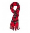 DRY77 Plaid Striped Long Fringe Winter Scarf Shawl Wrap- Red - CQ113AIR00D