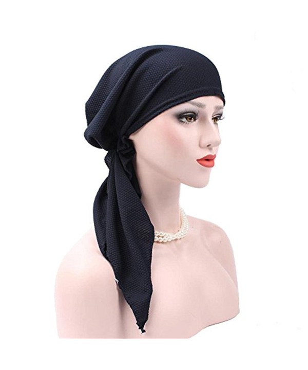 Litetao Women Muslim Stretch Turban Hat Hair Loss Multifunctional Head Scarf Wrap - Navy - CT186U89MYY