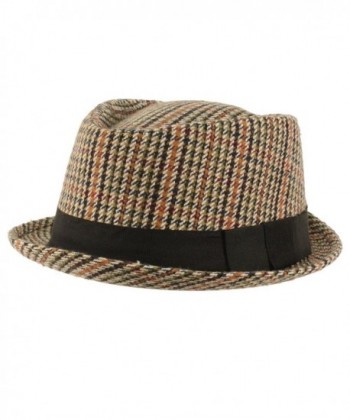 Men's Winter Houndstooth Porkpie Derby Fedora Curled Brim Hat - Black - C2126RJVMYR