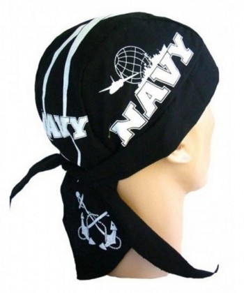 Skull Cap Biker Caps Headwraps Doo Rags - US Navy on Black - C612ELHM0WF