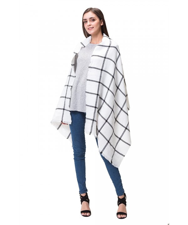 Lemef Women Stylish Warm Tartan Blanket Scarf Large Gorgeous Plaid Wrap Shawl - White - CM189L4GA2L
