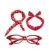 50's Costume Accessories Set - Dot Chiffon Scarf-Cat Eye Glasses-Bandana Tie Headband - Red - C5187MH5DG5