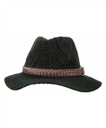 Black Woven Knit Winter Floppy Wide Brim Panama Fedora- Braided Buckle hatband - CQ1880MN5S5