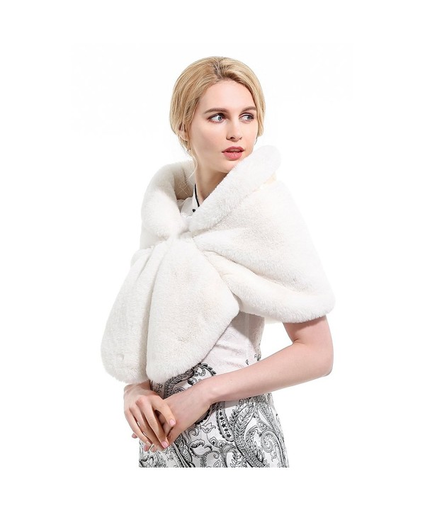 Roniky Womens Winter Faux Fur Shawl Wrap Stole Shrug Bridal Wedding Cover Up - White Rabbit Fur - CF188R025I3