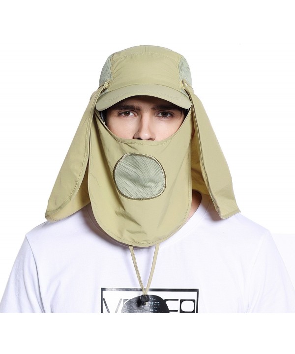 UV UPF 50+ Protection Outdoor Multifunctional Flap Cap with Removable Sun Shield and Mask - Khaki - CO12281XZ5R