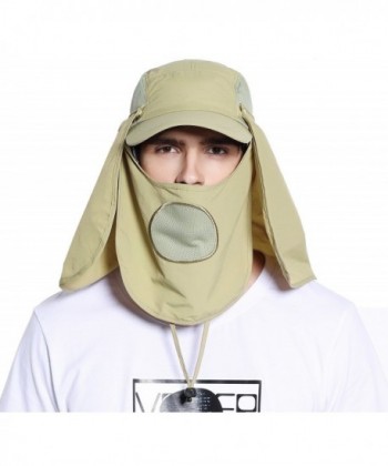 UV UPF 50+ Protection Outdoor Multifunctional Flap Cap with Removable Sun Shield and Mask - Khaki - CO12281XZ5R