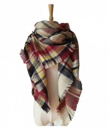 PROPRE Soft Tartan Plaid Scarf Shawl Cape Blanket Scarves Stylish Winter Warm Pashmina Wrap - Black-jujube Red - CC12O6BXHDO