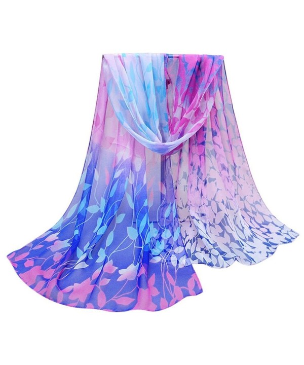 Bestpriceam Women Design Printed Silk Soft Silk Chiffon Shawl Wrap Wraps Scarf Scarves - Blue - CS12C5ELSPL