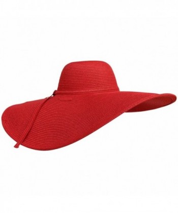 Luxury Divas Dramatic Floppy Hat With Oversized Brim - Red - CC125BTQXRP