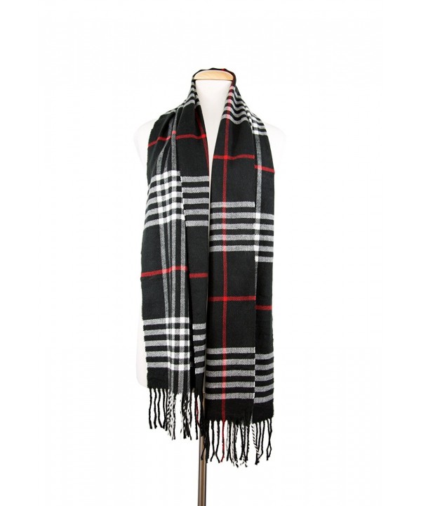 Winter Plaid Cashmere Feel Warm Soft Women Men Tartan Checked Fringes Wraps Scarves - Black - C612OBBKG92