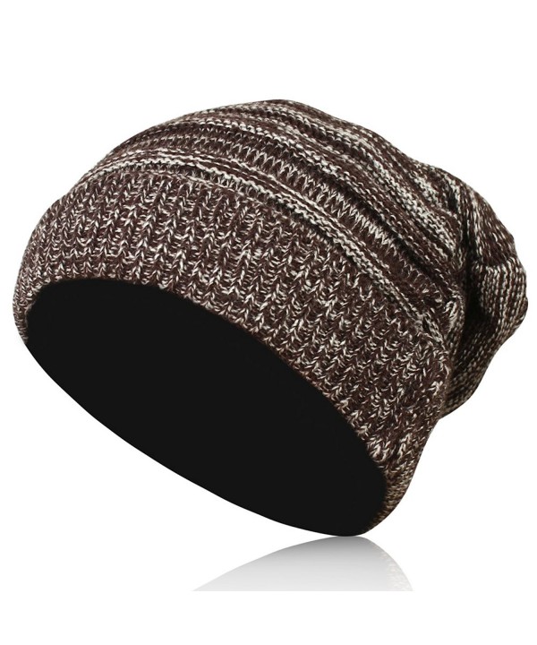 Unisex Knit Acrylic Beanie Beret Winter Hat Warm Oversized Ski Cap Hat - Coffee - CC12NSHNFX1