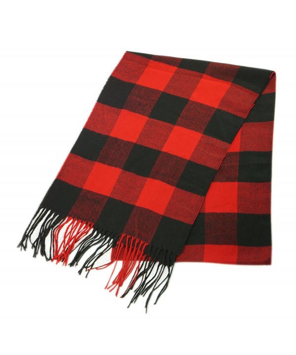 Unisex Plaid Cashmere Feel Winter Scarf 7 Comets - Buffalo Check - Red & Black - CC1874ZU0X7