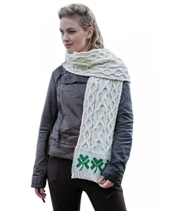 Carraig Donn 100% Merino Wool Shamrock Scarf Natural - CO11A0Y2RHL