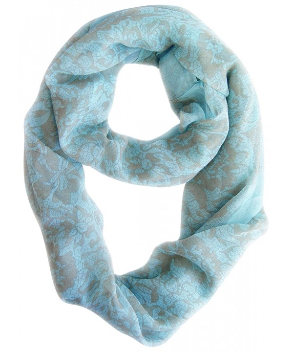 Beautiful Tropical Hawaiian Hibiscus Flower & Lace Design Infinity Loop Scarf - Baby Blue/Tan - C511KAS2V6J