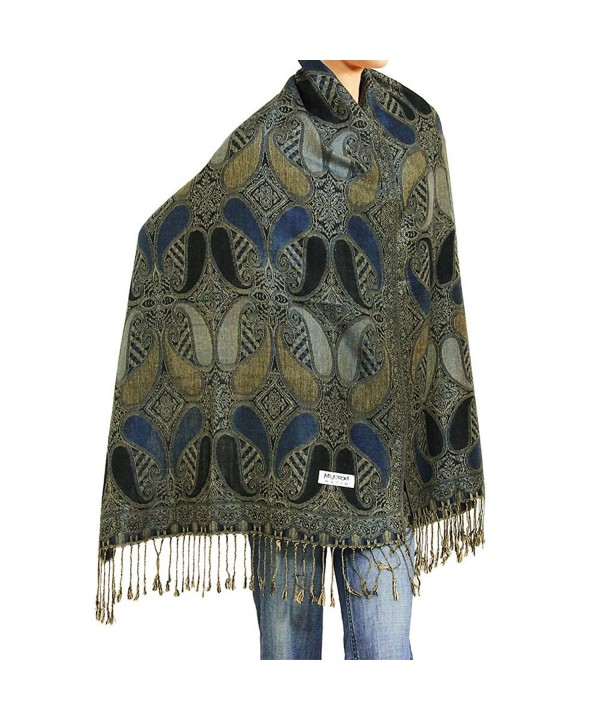 Falari Women's Woven Paisley Pashmina Shawl Wrap Scarf 80" x 27" - Navy - CC11O233GX1