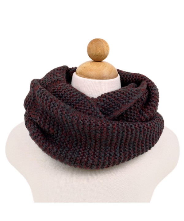 Two-Tone Winter Knit Warm Infinity Circle Scarf - Different Colors Available - Burgundy - CB11GQH8X1B