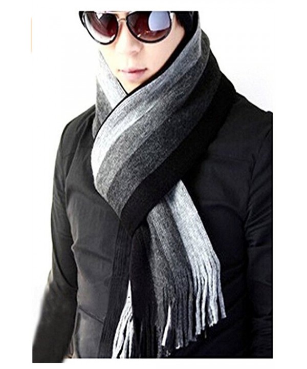 Unisex Winter Warm Long Scarf Thick Wool Knit Benetto Neck Warmer Shawl Wrap - Grey Stripes - CP12N5MM54O