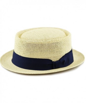 The Hat Depot Unisex Summer Paper Straw Short Brim Porkpie Hat - Natural - C017Y4SM6EK