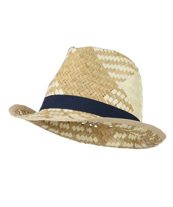 Colored Band Woven Straw Fedora - Navy - CV11KYP460X