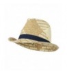 Colored Band Woven Straw Fedora - Navy - CV11KYP460X