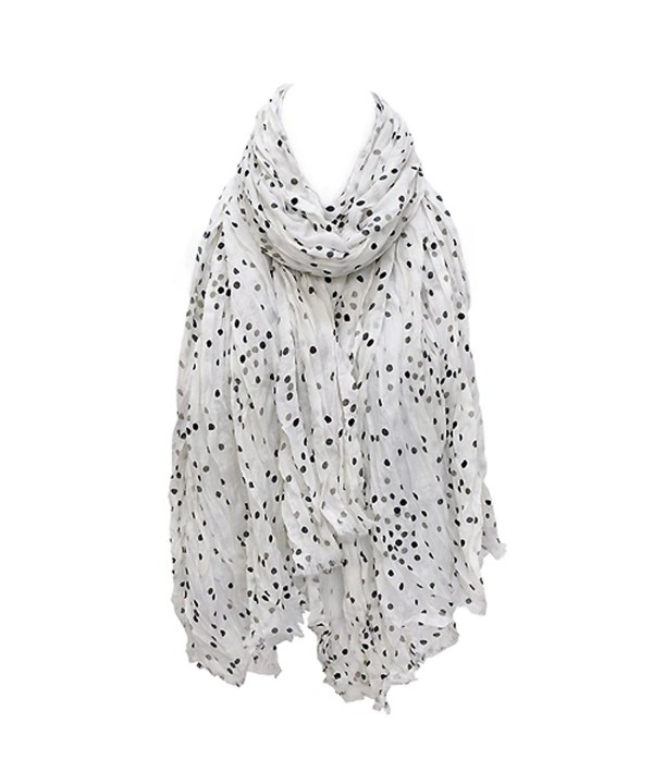 ACCESSORIESFOREVER Women Multi Color Dot Print Wrinkle Shawl Fashion Scarf - White - C311BC2BWXB