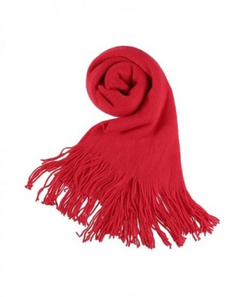 Allegra K Unisex Rectangle Shape Winter Warm Long Knitted Scarf - Red-2 - CV11OUNQITR