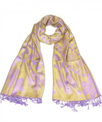 Lovarzi Women Floral and Polka Dots Pashmina Scarf - Ladies winter scarves - Golden & Purple - CK11I2DFS1F