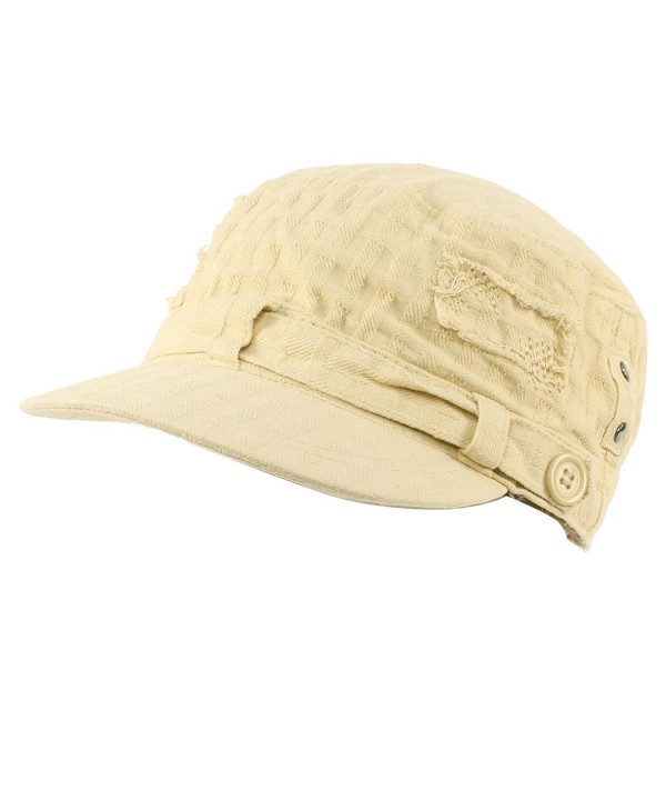 David & Young Unisex Cotton Distressed Patch Summer Waffle Cadet Castro Military Cap Hat - Beige - CP11VDF31TP