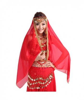 ESHOO Women Girls Chiffon Belly Dance Head Shawl Scarf Lady Dance Costume Headpiece - Red a - C812ODA4ZN4