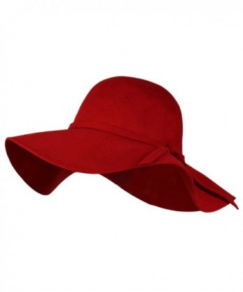 100% Wool Felt Winter Floppy Hat w/ Wide Brim - Vintage Boho Bowler Fedora - Red - CK186GQESZ6