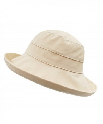 Connectyle Women's Summer Wide Brim Cotton Bucket Sun Hat With Inner Drawstring - Khaki - CN182ZM7U72