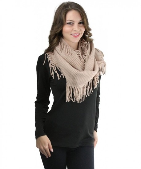 ToBeInStyle Women's Ribbed Fringe Infinity Scarf - Peach - C712NUJRM3Q