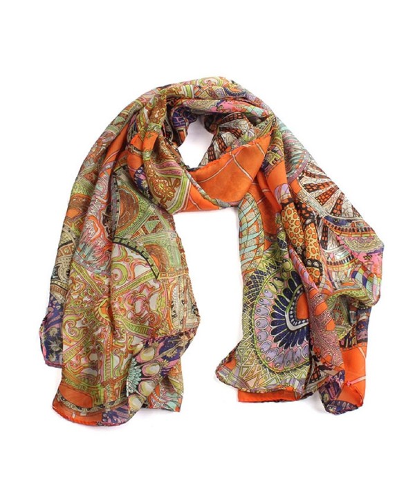 Malloom Fashionable Women Girl Chiffon Printed Chiffon Long Soft Scarf Shawl ... - Orange - C0129IVBFYX