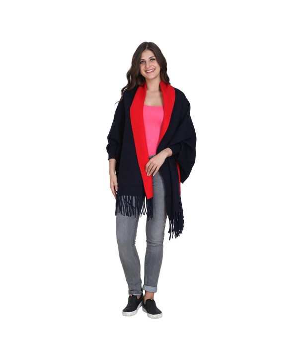 Womens Poncho shawl with sleeves Winter warm scarf fashion Scarves for gifting - Blue-Red - CG1876YX66Q