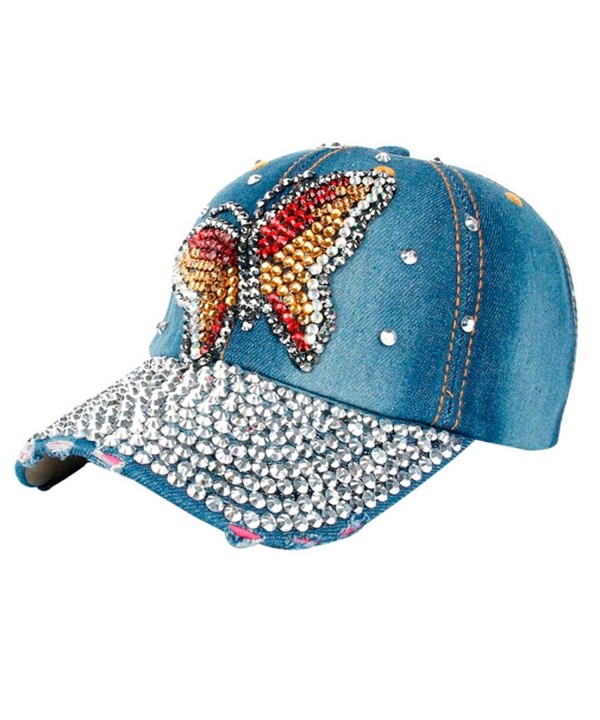 Highpot Women Fashion Rhinestone Butterfly Denim Baseball Cap Snapback Hat - B - CB182L906DL
