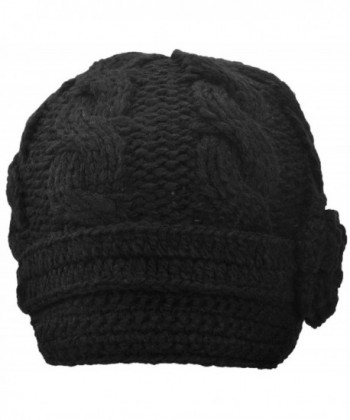 Simplicity Women's Winter Hand Knitted Beanie Newsboy Hat with Visor - 1128_black - CI110T3Z9DX