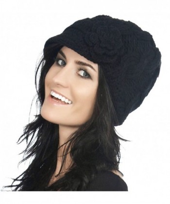 Simplicity Womens Knitted Newsboy 1128_Black in Women's Skullies & Beanies