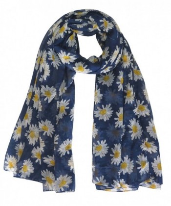 Lina & Lily Daisy Flower Print Women's Large Scarf Shawl Wrap - Navy Blue - CY11XAJEYA5