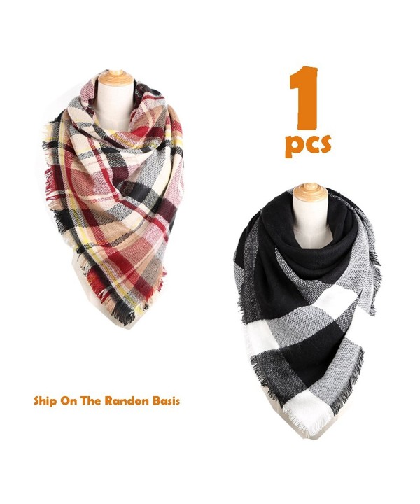 Women Winter Plaid Blanket Scarf Wrap Soft Checked Tartan Scarves Oversized Warm - CA186YCWCTD