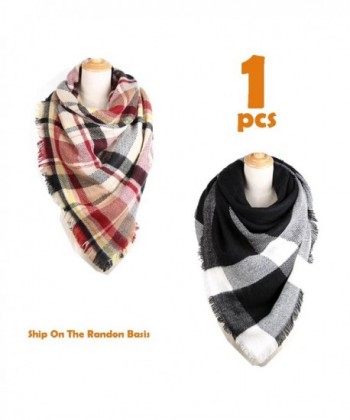 Women Winter Plaid Blanket Scarf Wrap Soft Checked Tartan Scarves Oversized Warm - CA186YCWCTD