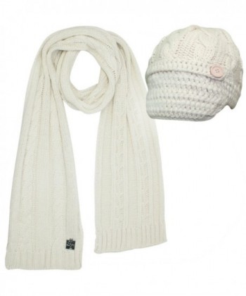 Cable Knit Newsboy Cabbie Hat & Scarf Matching Set - Ivory - CX11QMSC2EX