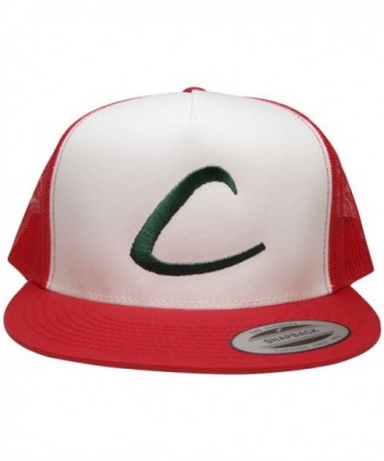 FLEXFIT Pokemon Trainer Ash Ketchum Embroidered Classic Trucker Mesh Snapback Cap - Red White - CJ12KIIGLI5