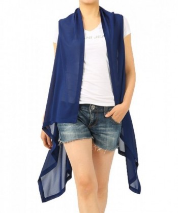 Sheer Long Cardigan- Open Front Chiffon Shawl- Women Lightweight Sleeveless Vest - Blue - CZ18076K0DZ