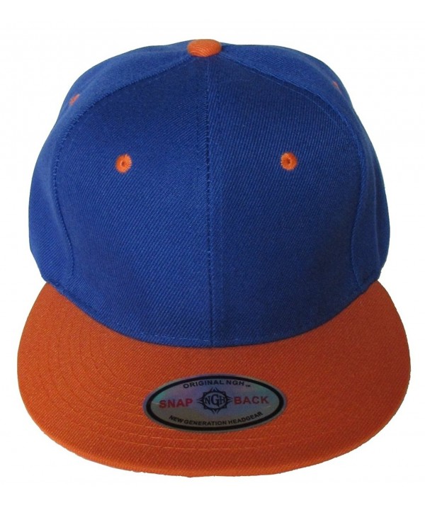 Premium Plain Two-Tone Flat Bill Snapback Hat - Baseball Cap - Royal Blue/Orange - C311KV8XR67