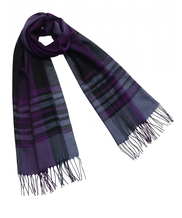 Dahlia Women's 100% Merino Wool Pashmina Scarf - Mesh Plaid or Awning Striped - Mesh Plaid - Purple - C3110U8L37D