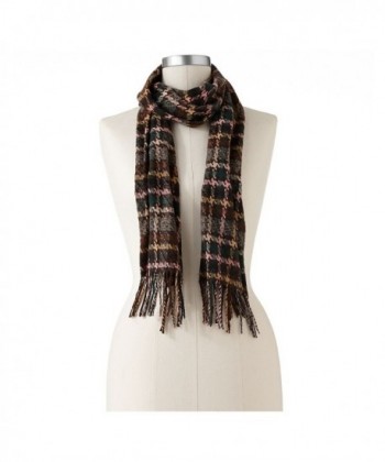 Croft & Barrow Women's Super Soft Fringed Muffler Scarf- Brown Houndstooth - CJ11HKBGI6J