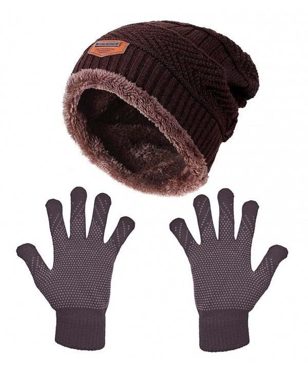 HindaWi Womens Slouchy Beanie Gloves Set Skull Cap Touch Screen Mittens Winter Hat - _Hat+ Gloves (Brown) - CO189WC4975