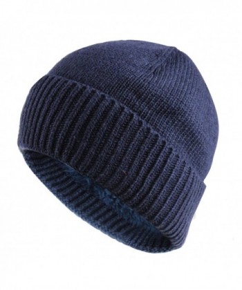 JAKY Global Unisex Thick Cable Knit Beanie Hat Winter Cap Skull Windproof For Men & Women - Navy-fleece Lining - C4186N8XHCM