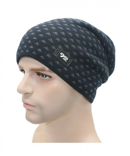 JY Collection Men's Beanie Hats Knit Winter Warm For Men Wool Lining Skull Ski Cap - Navy Blue - C0127RKI0UT
