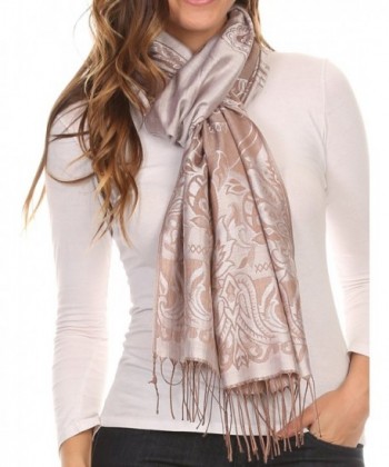 Sakkas Kendall Long Extra Wide Floral Paisley Patterned Pashmina Shawl / Scarf - Silver / Brown - C912LN81UUN